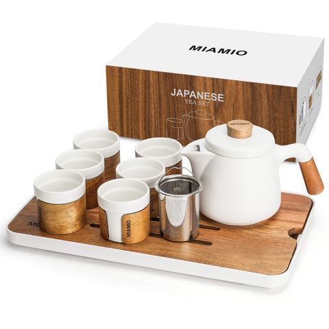 Japanese tea set, teapot 620 ml + 6x100 ml, white
