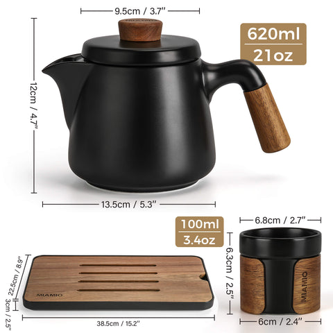 Japanese tea set, teapot 620 ml + 6x100 ml, black