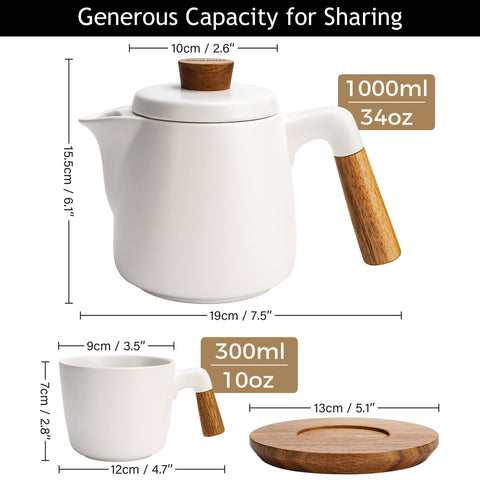 Tea set, teapot 1000 ml + 4x300 ml, white