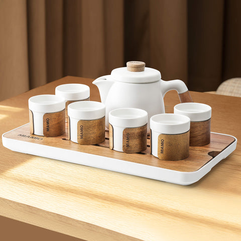 Japanese tea set, teapot 620 ml + 6x100 ml, white