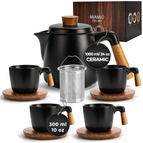 Tea set, teapot 1000 ml + 4x300 ml, black