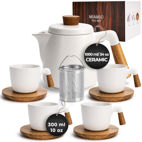 Tea set, teapot 1000 ml + 4x300 ml, white